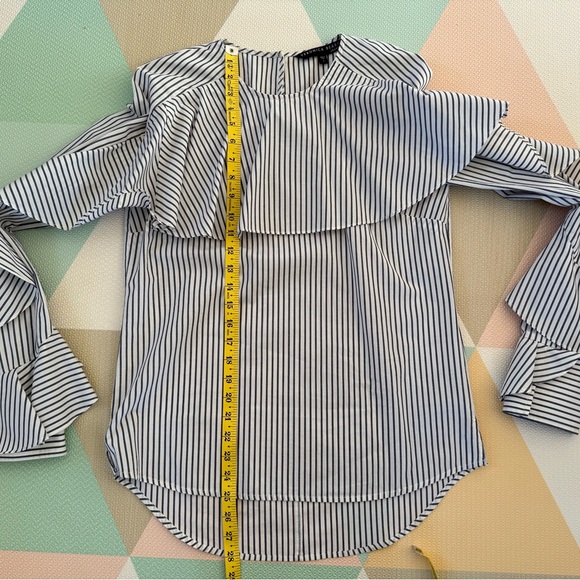 Veronica Beard Blue and White Striped Ruffle Blouse Size Small - Picture 8 of 9